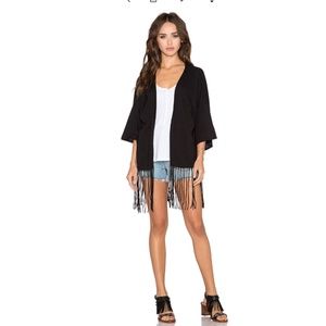 Forever 21 black embroider fringe kimono